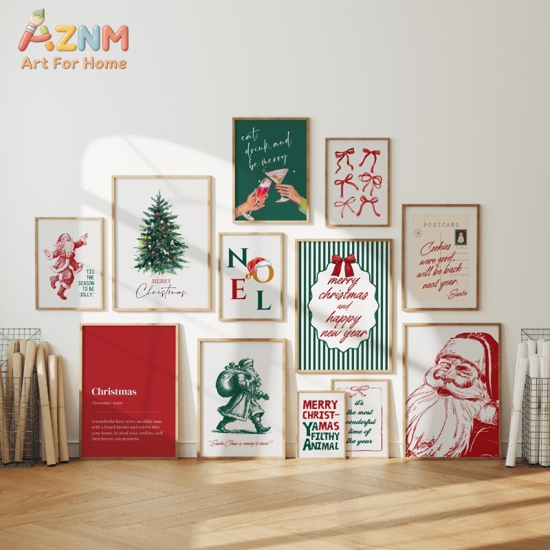 Home Decor Xmas Tree - Unframed Canvas Wall Art Retro Christmas