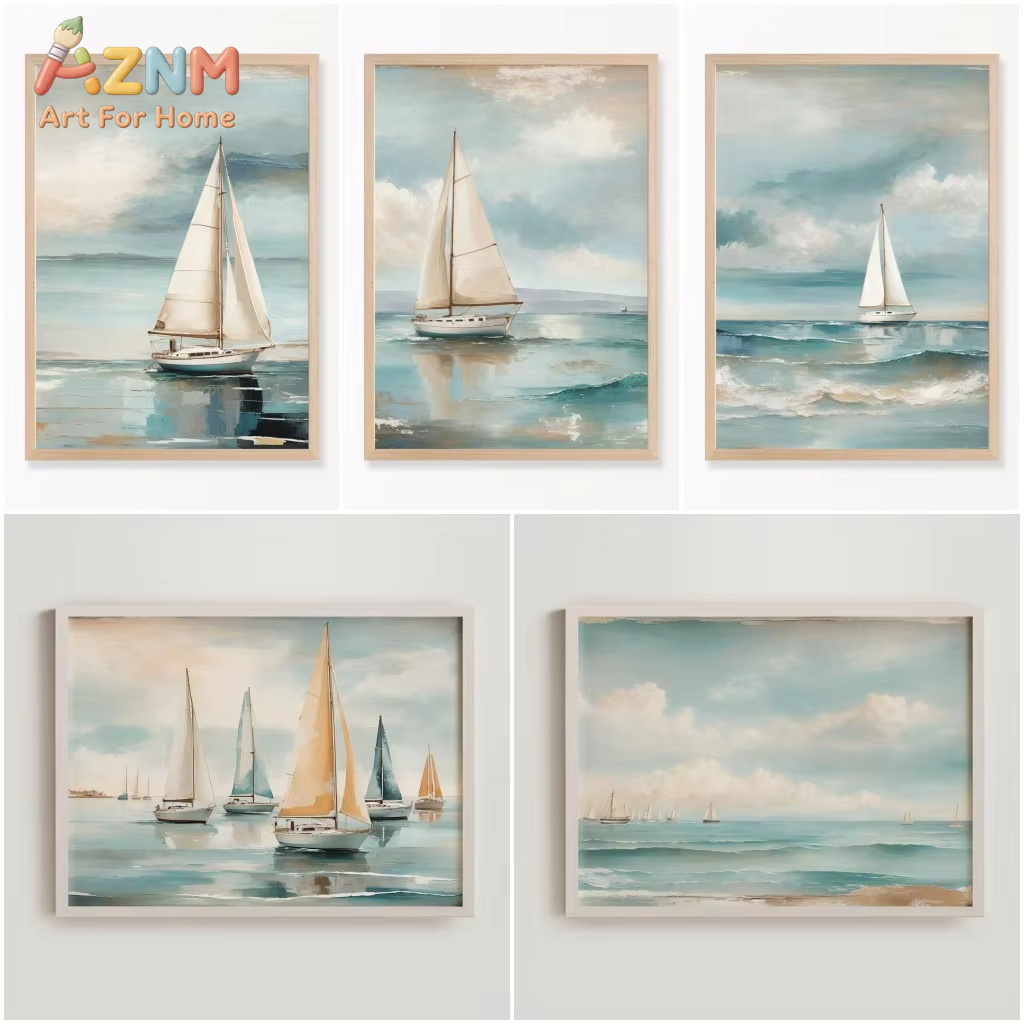 Home Decor Nautical - AZNM Retro Watercolor Ocean Wall Art