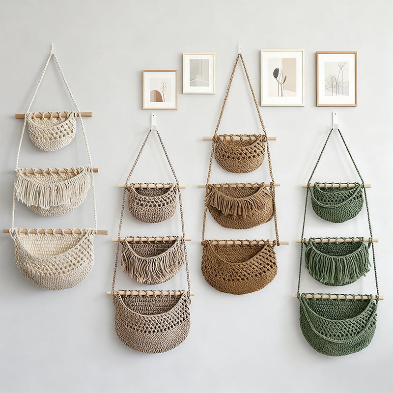 Hand-Woven Cotton Rope 3-Tier  - Woven Wall Basket review and price