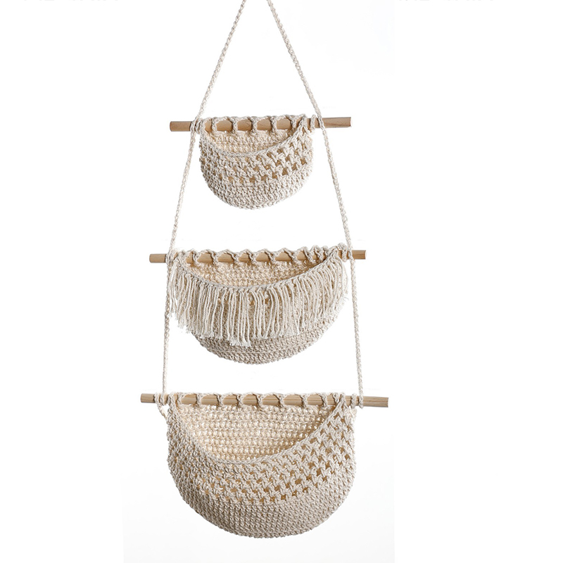 Hand-Woven Cotton Rope 3-Tier  - Woven Wall Basket review and price