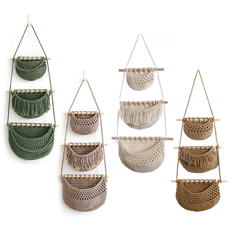 Hand-Woven Cotton Rope 3-Tier  - Woven Wall Basket review and price