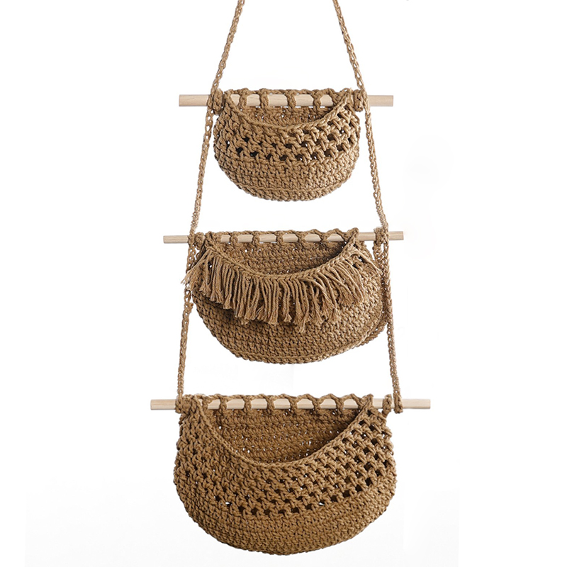 Hand-Woven Cotton Rope 3-Tier  - Woven Wall Basket review and price